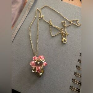 Custom Designed Creations Pink Flower Vintage Brooch Necklace